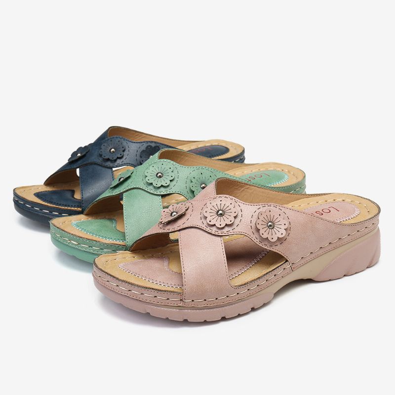 Frauen-blumen-dekoration-kreuzriemen-slip-on-lässige Tägliche Strand-keil-sandalen