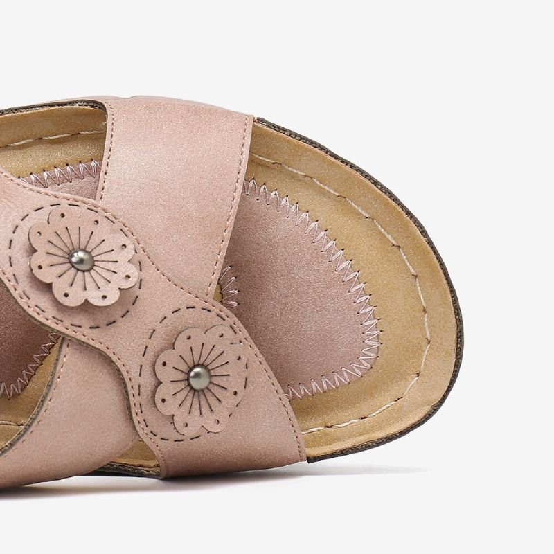 Frauen-blumen-dekoration-kreuzriemen-slip-on-lässige Tägliche Strand-keil-sandalen