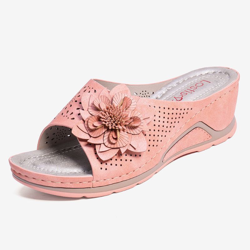 Frauen-blumen-dekoration Verstellbarer Riemen Aushöhlen Slip-on-lässige Sommersandalen