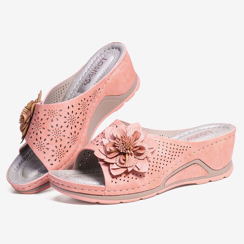 Frauen-blumen-dekoration Verstellbarer Riemen Aushöhlen Slip-on-lässige Sommersandalen