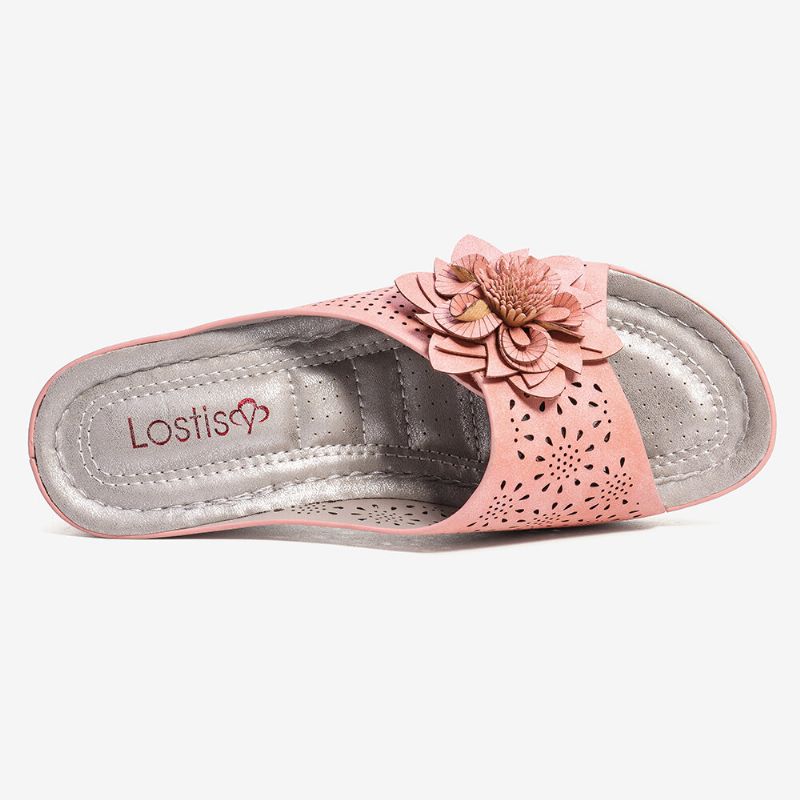 Frauen-blumen-dekoration Verstellbarer Riemen Aushöhlen Slip-on-lässige Sommersandalen