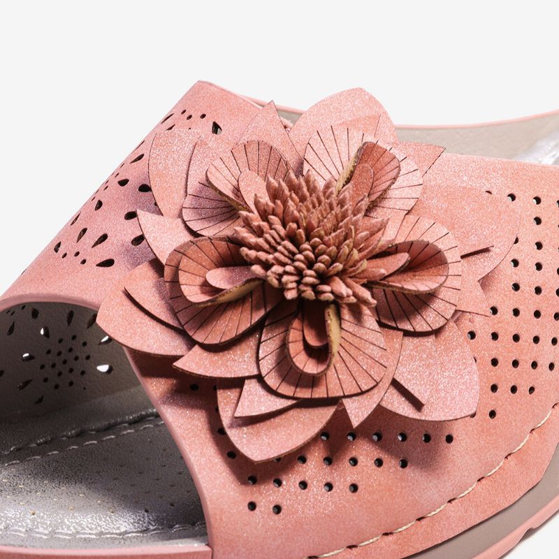 Frauen-blumen-dekoration Verstellbarer Riemen Aushöhlen Slip-on-lässige Sommersandalen