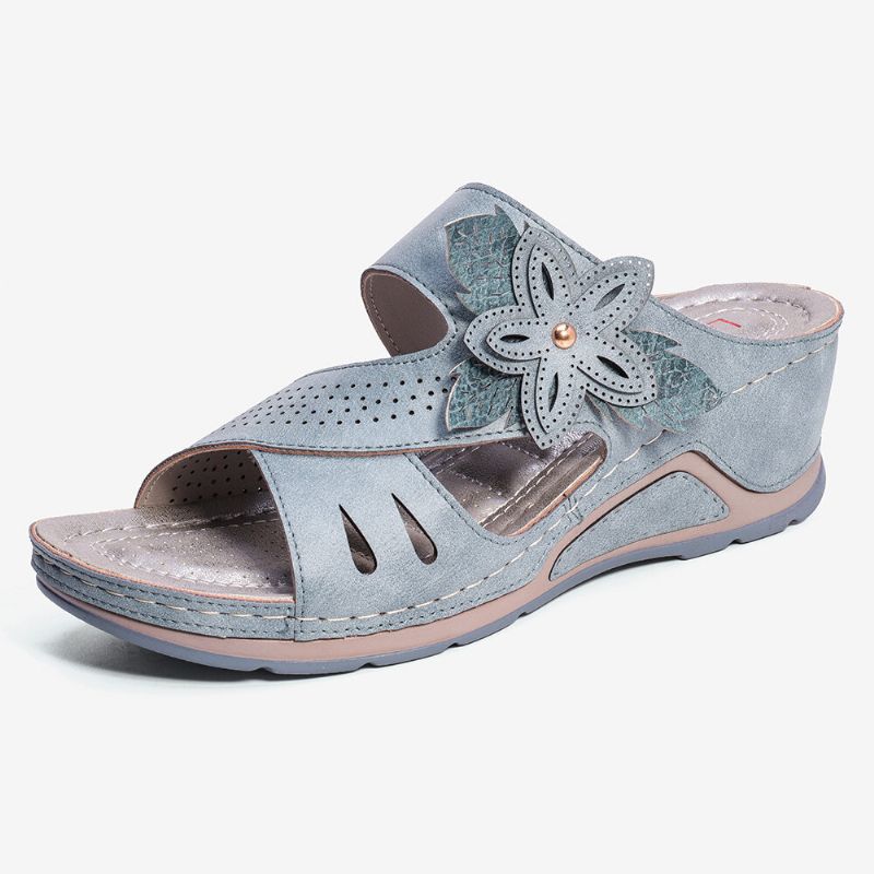 Frauen-blumen-dekorations-slip-on Aushöhlen Weiche Lässige Keilsandalen