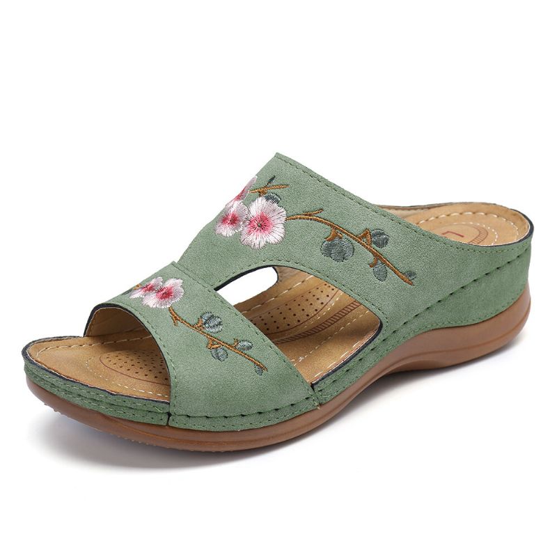 Frauen-blumen-stickerei-offene Zehen-beiläufige Sommer-keil-sandalen