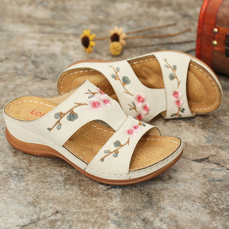 Frauen-blumen-stickerei-offene Zehen-beiläufige Sommer-keil-sandalen