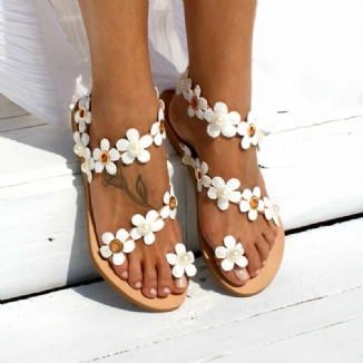 Frauen-böhmen-blumen-decro Das Zehen-ring-beiläufigen Sommer-strand-flache Sandalen Bördelt