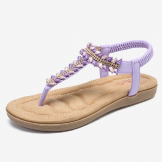 Frauen-böhmen Das Gummiband-slip Auf Beiläufigen Sommer-strand-flachen Sandalen Bördelt