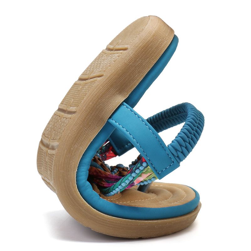 Frauen Böhmen Perlen Gummiband Clip Toe Weiche Sohle Kausal Sommer Flache Sandalen