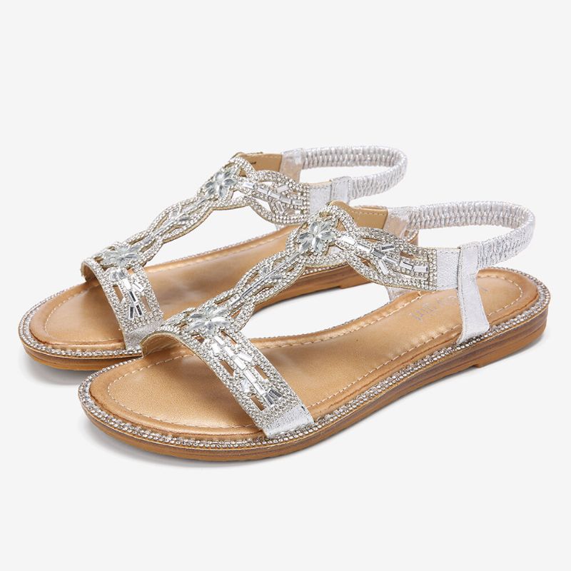 Frauen Böhmen Strass Hohle Elastische Slip On Casual Sandalen