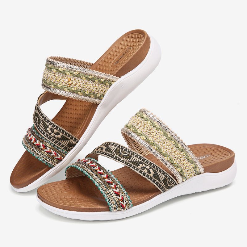 Frauen Bohemia Open Toe Soft Sole Lässige Sommer Strand Slides Flache Sandalen