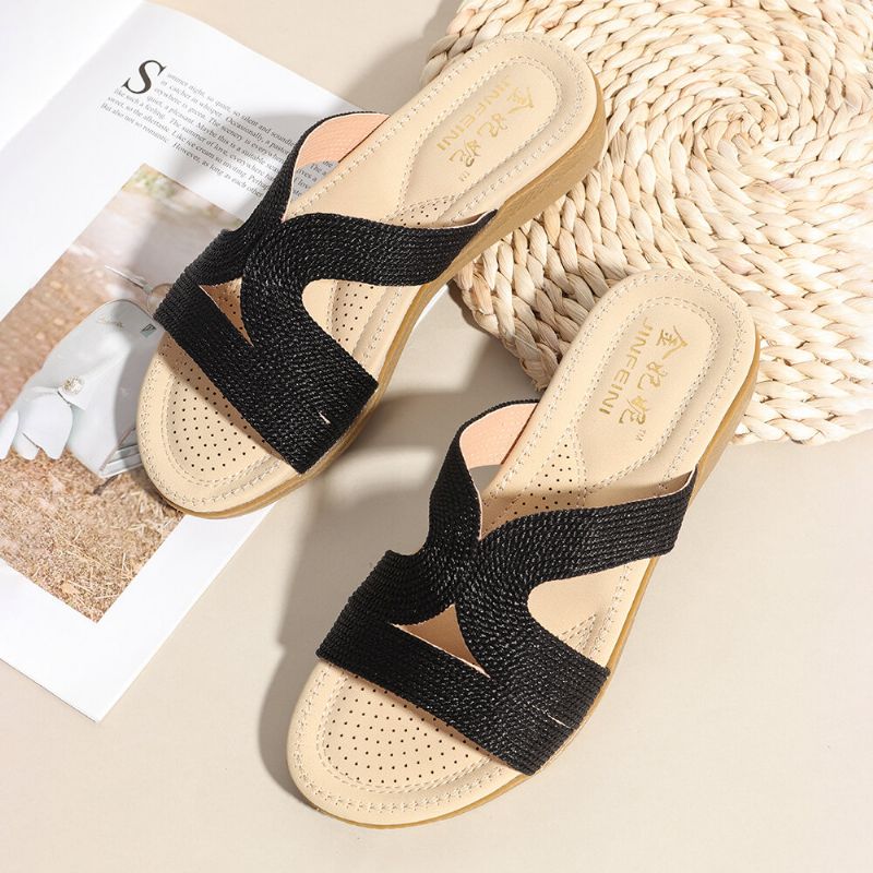 Frauen Bohemia Weave Cut-out Lässige Bequeme Tragbare Sandalen Mit Keilabsatz