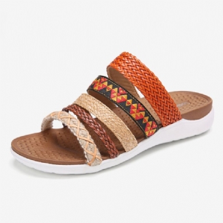 Frauen Bohemia Woven Open Toe Soft Sole Casual Slides Flache Sandalen