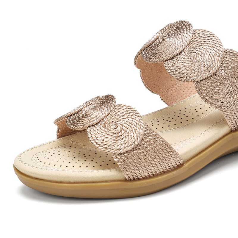 Frauen Bohemian Double Band Woven Beach Casual Wedges Sandalen