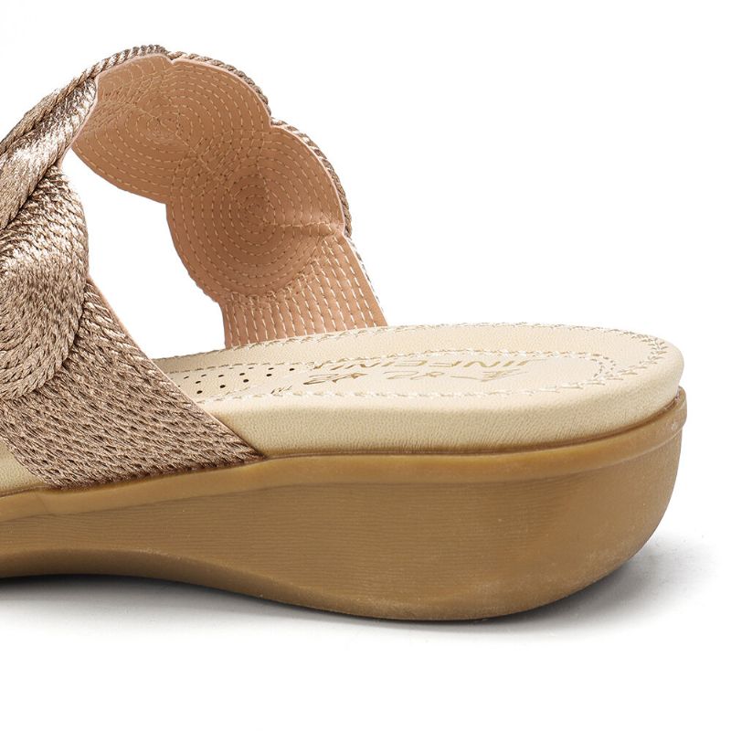 Frauen Bohemian Double Band Woven Beach Casual Wedges Sandalen