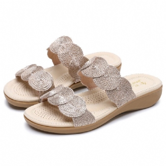 Frauen Bohemian Double Band Woven Beach Casual Wedges Sandalen