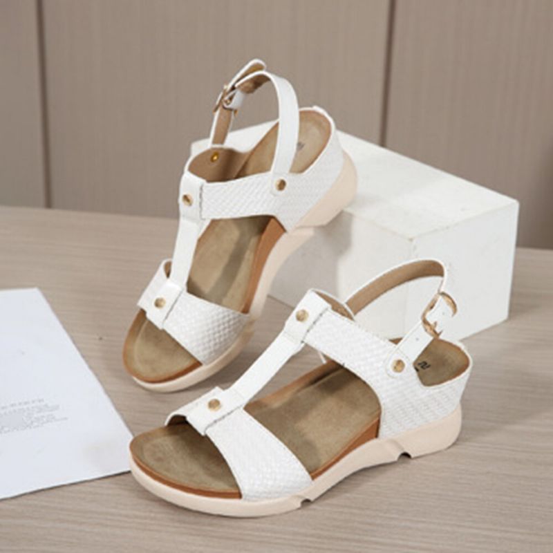 Frauen Casual Urlaub Bequeme Gewebte Design T-riemen Wedges Sandalen