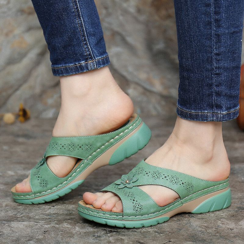 Frauen Cutout Open Toe Soft Sole Slip-on Casual Daily Summer Wedges Sandalen