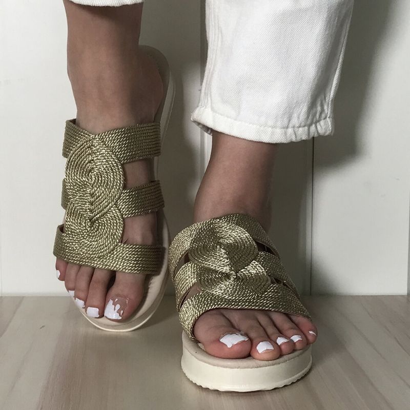 Frauen Gewebte Open Toe Slip On Bequeme Lässige Sommer Flache Sandalen