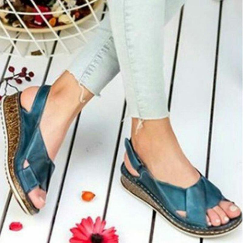 Frauen Hook Loop Open Toe Slingback Lässige Sommer-keilsandalen