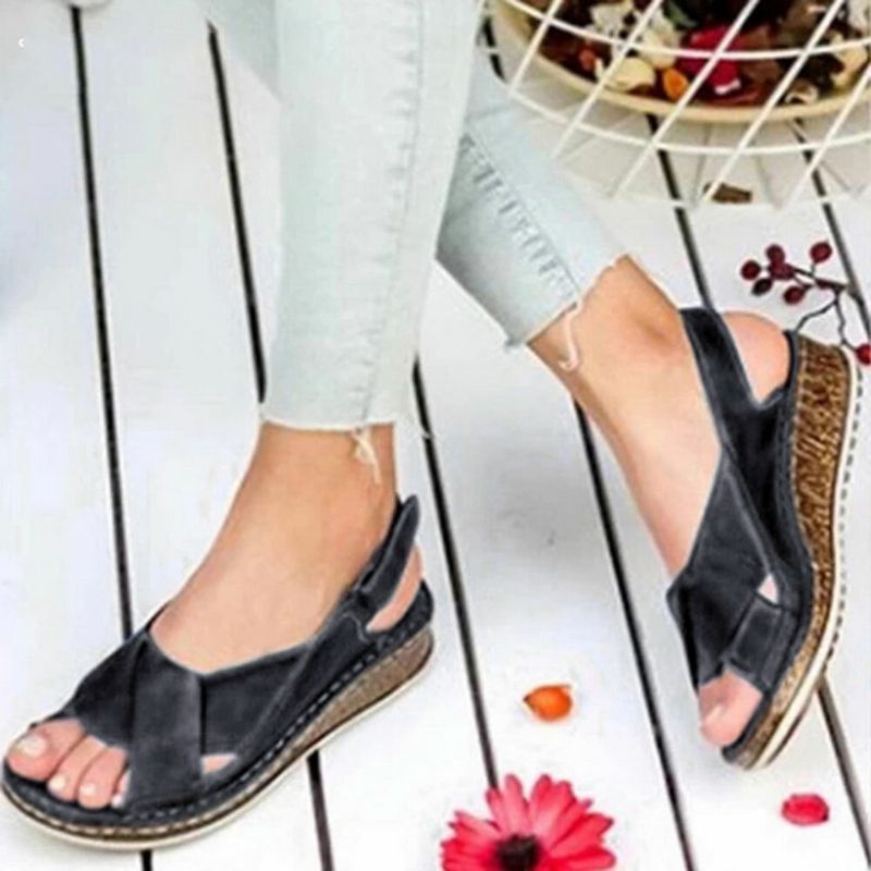 Frauen Hook Loop Open Toe Slingback Lässige Sommer-keilsandalen