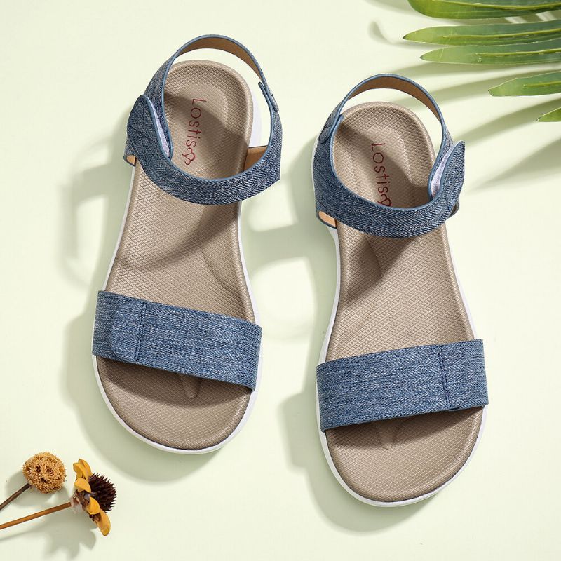 Frauen Hook Loop Open Toe Weiche Sohle Bequeme Sommer Casual Flache Sandalen