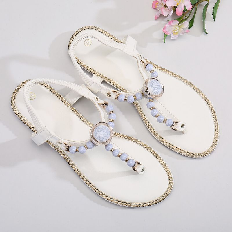 Frauen Perlendekor Elastische Flache Slip-on-strand-clip-toe-sandalen