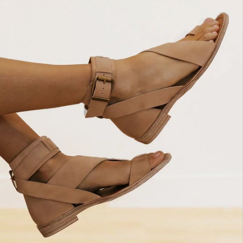 Frauen Retro Zehenring Römische Knöchelriemen Lässige Sommer Flache Sandalen