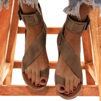 Frauen Retro Zehenring Römische Knöchelriemen Lässige Sommer Flache Sandalen