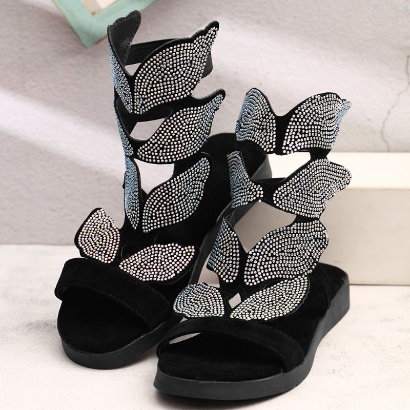 Frauen Strass Schmetterling Open Toe Fashion Party Flache Sandalen