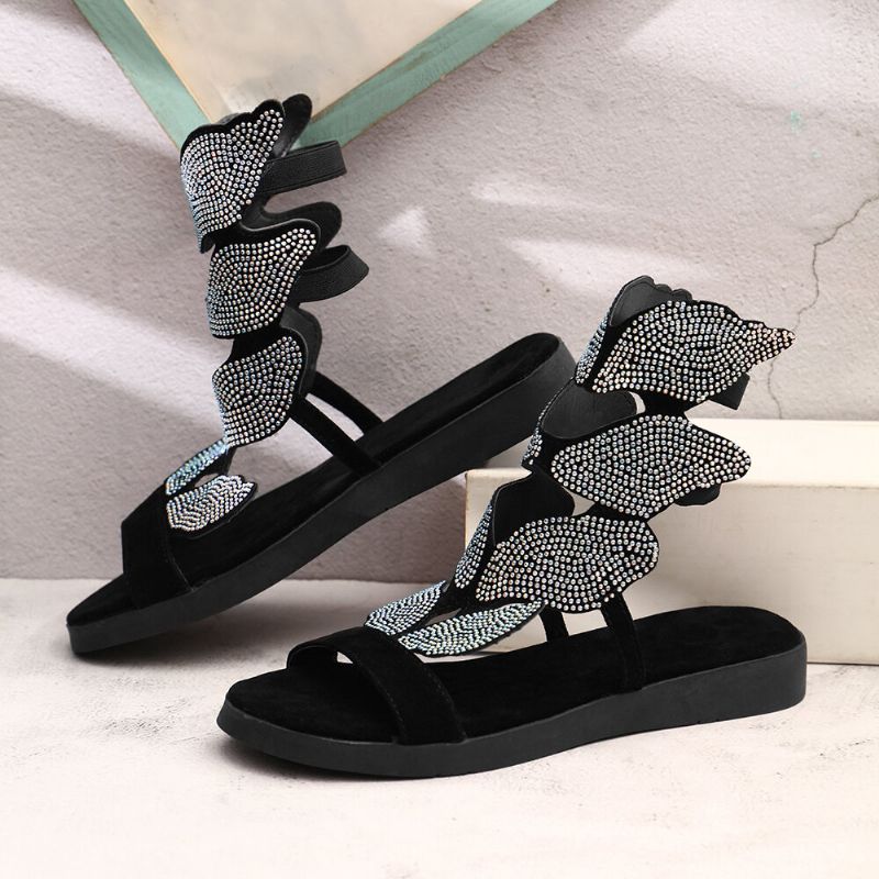 Frauen Strass Schmetterling Open Toe Fashion Party Flache Sandalen