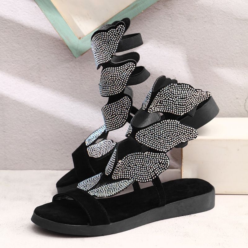 Frauen Strass Schmetterling Open Toe Fashion Party Flache Sandalen