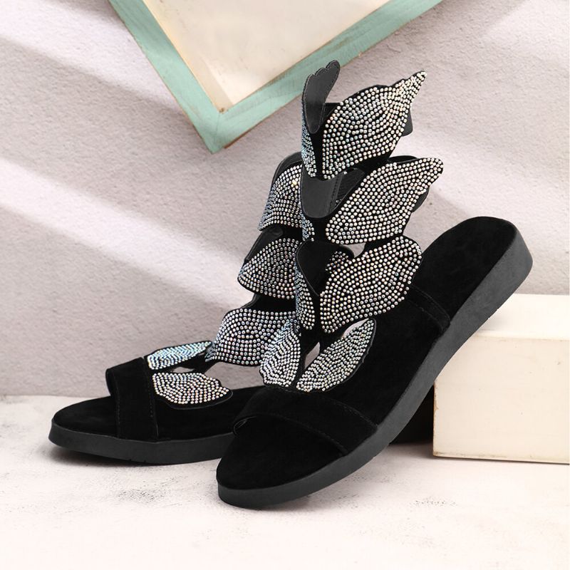 Frauen Strass Schmetterling Open Toe Fashion Party Flache Sandalen