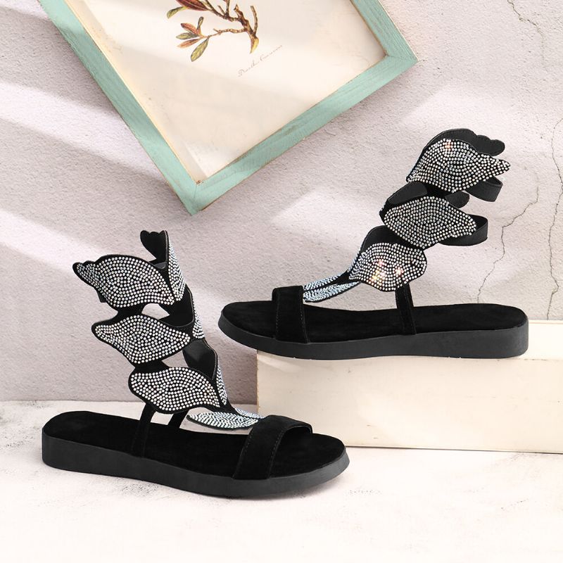 Frauen Strass Schmetterling Open Toe Fashion Party Flache Sandalen