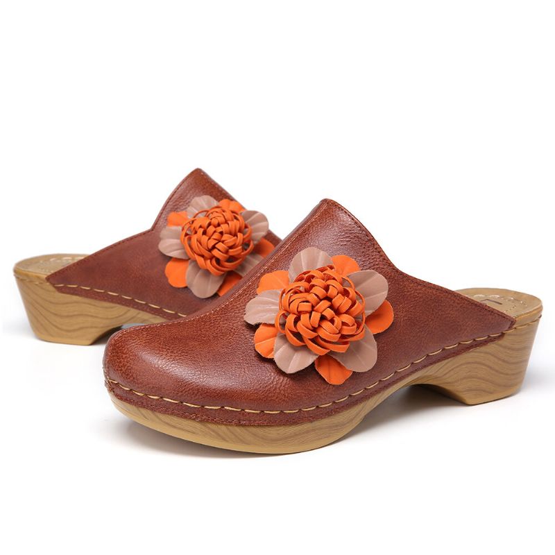 Frauen Tridimensional Flower Closed Toe Backless Clogs Sandalen