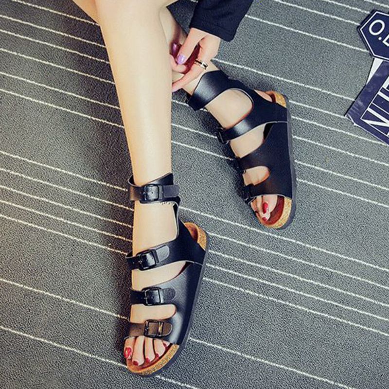 Frauen Verkauft Farbe Bequeme Open Toe Schnallenriemen Weiche Kork-sandalen