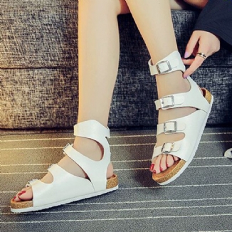 Frauen Verkauft Farbe Bequeme Open Toe Schnallenriemen Weiche Kork-sandalen