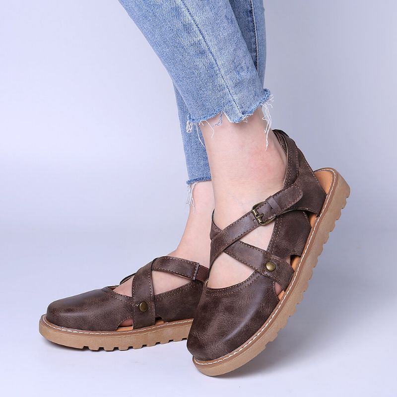 Geschlossene Zehensandalen Mit Breitem Schnitt Und Comgy Cross Bluckle-riemen Für Damen