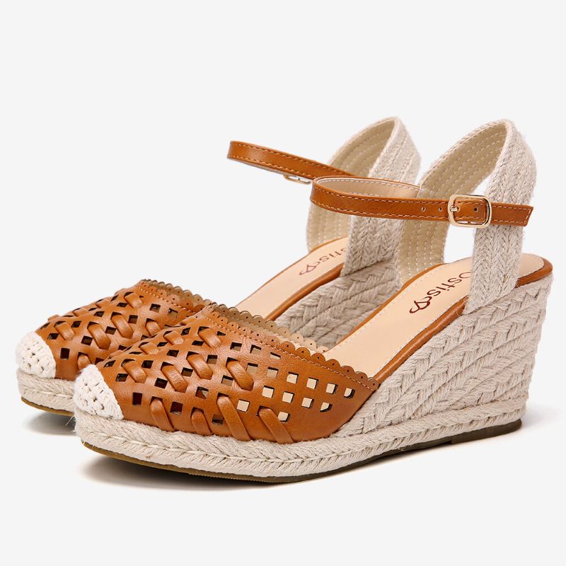 Gewebte Ausgehöhlte Espadrilles-keilsandalen Für Damen