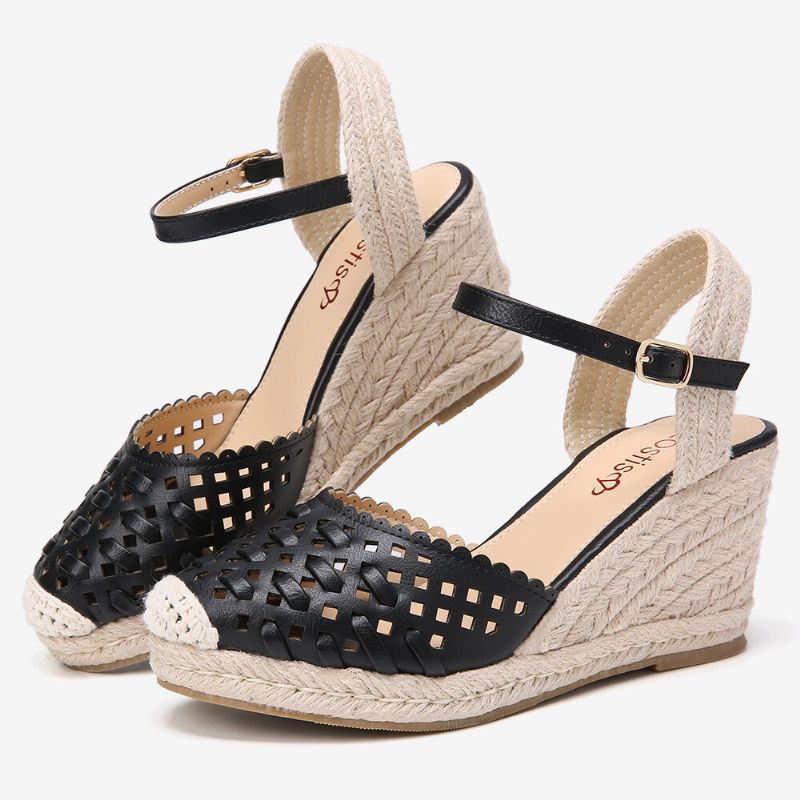 Gewebte Ausgehöhlte Espadrilles-keilsandalen Für Damen