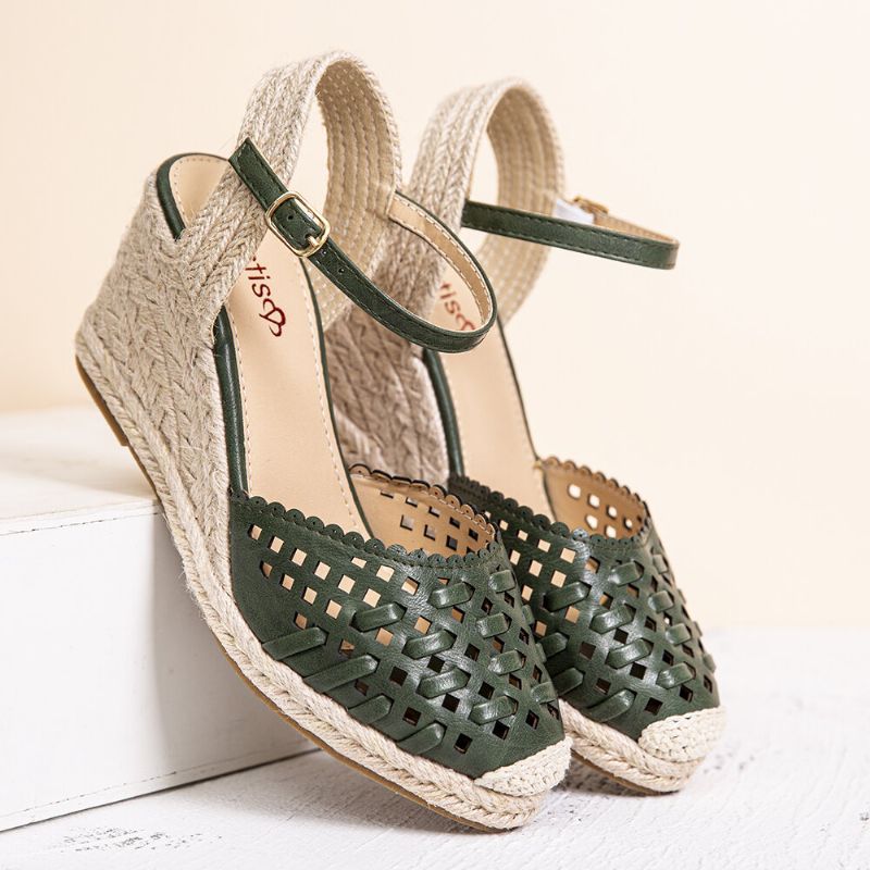 Gewebte Ausgehöhlte Espadrilles-keilsandalen Für Damen