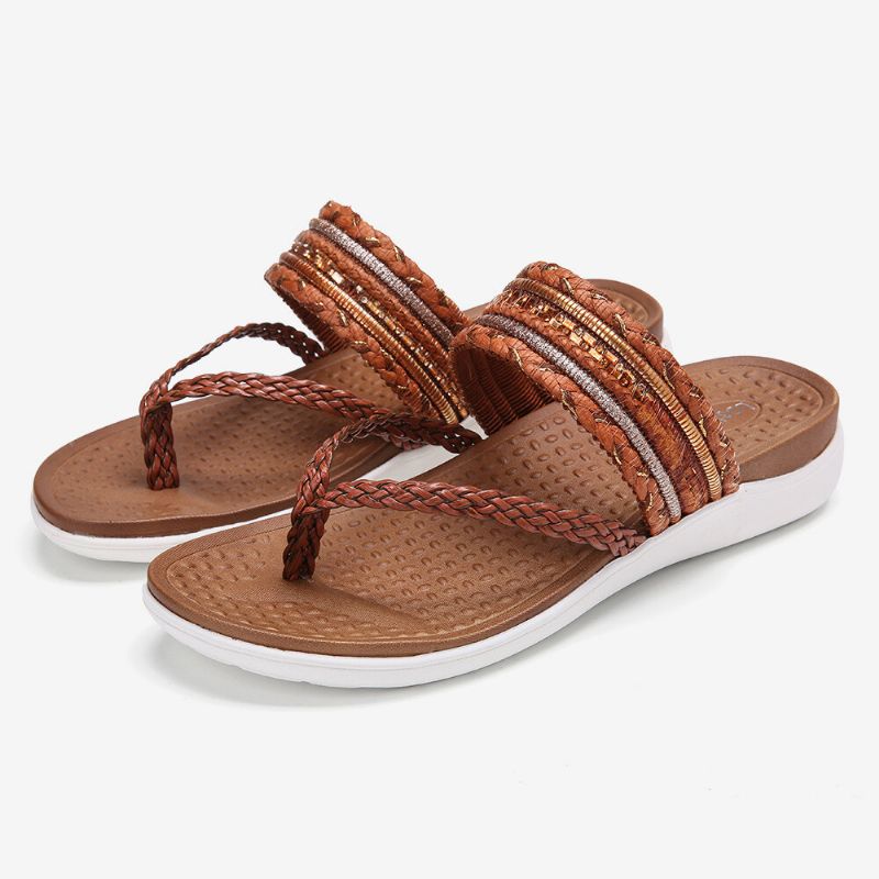 Gewebte Damen-flip-flops Mit Klippzehen Und Weicher Sohle Zum Hineinschlüpfen Flache Sandalen