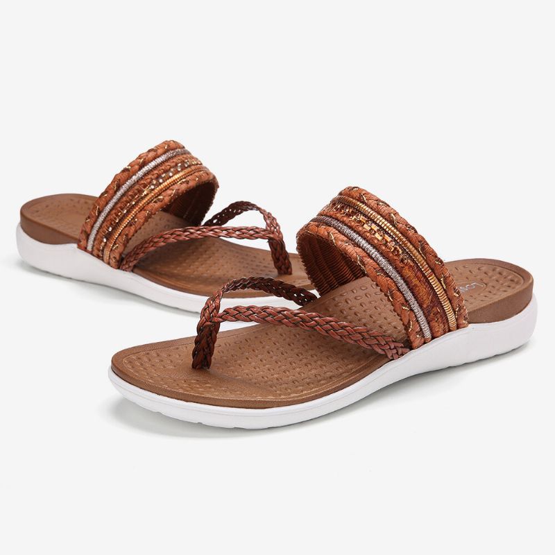 Gewebte Damen-flip-flops Mit Klippzehen Und Weicher Sohle Zum Hineinschlüpfen Flache Sandalen