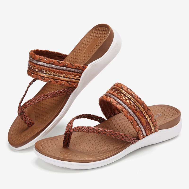 Gewebte Damen-flip-flops Mit Klippzehen Und Weicher Sohle Zum Hineinschlüpfen Flache Sandalen