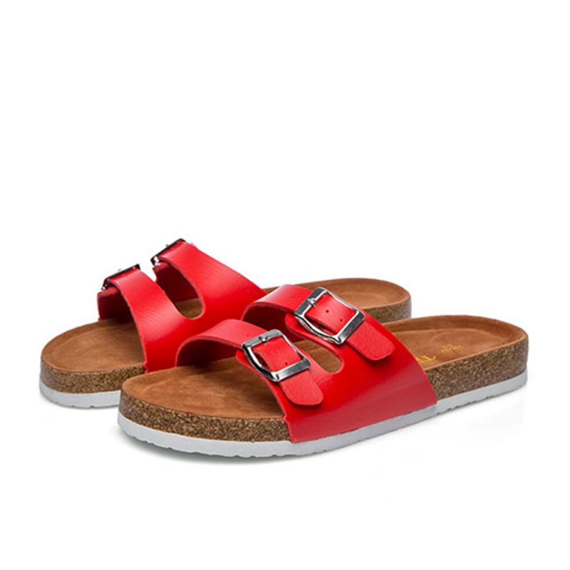 Große Damen-strand-casual-doppelschnallenriemen Weiche Flache Kork-sandalen