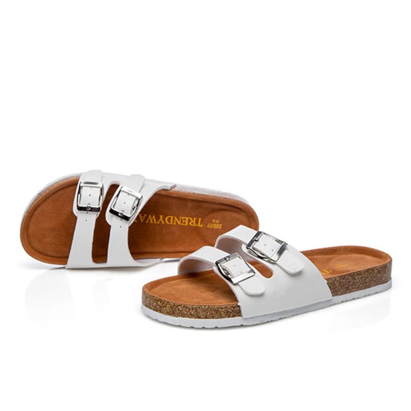 Große Damen-strand-casual-doppelschnallenriemen Weiche Flache Kork-sandalen