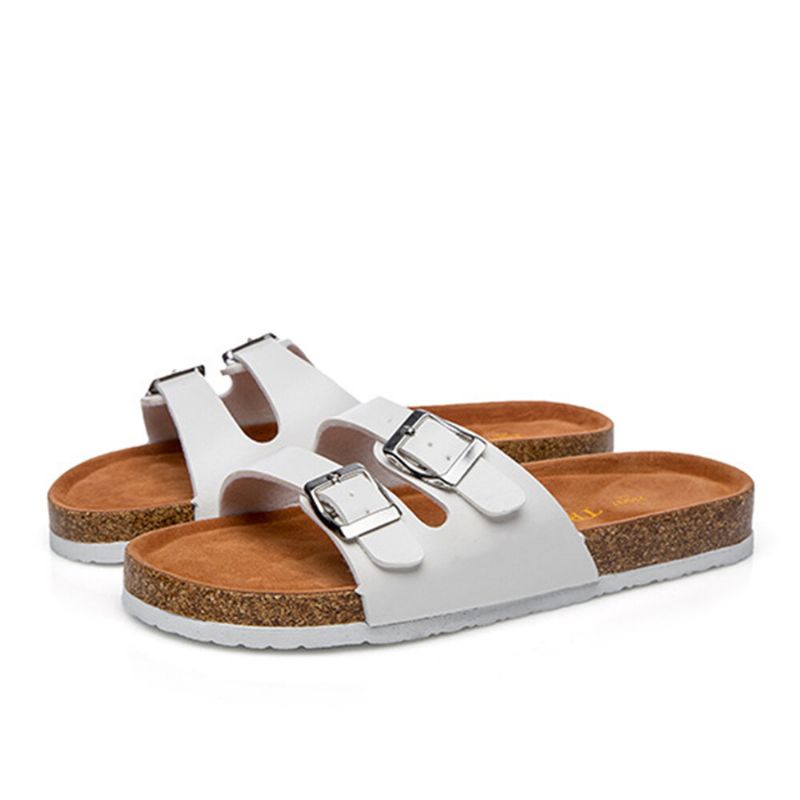 Große Damen-strand-casual-doppelschnallenriemen Weiche Flache Kork-sandalen