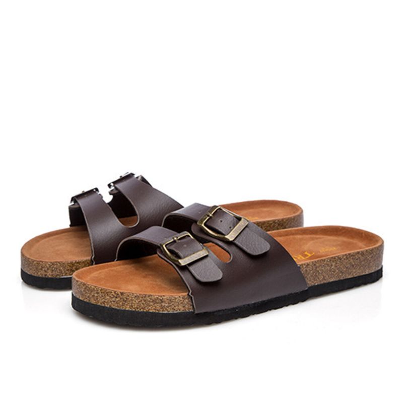 Große Damen-strand-casual-doppelschnallenriemen Weiche Flache Kork-sandalen