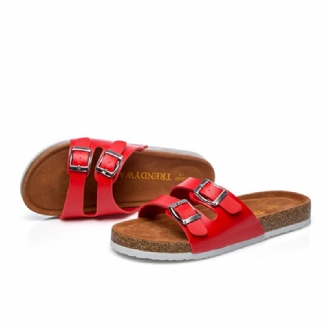 Große Damen-strand-casual-doppelschnallenriemen Weiche Flache Kork-sandalen