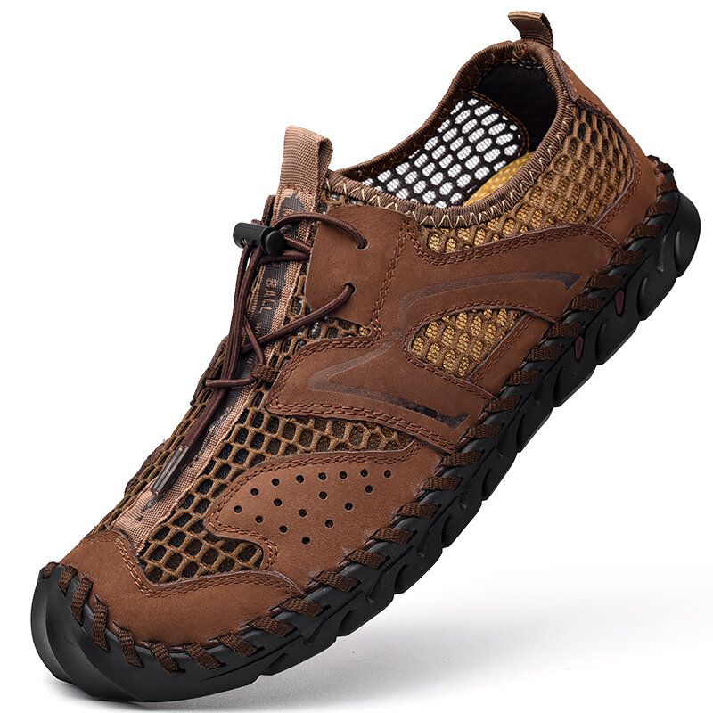 Herren-leder-mesh-atmungsaktive Handnähte Mit Weichem Boden Beiläufige Outdoor-sandalen