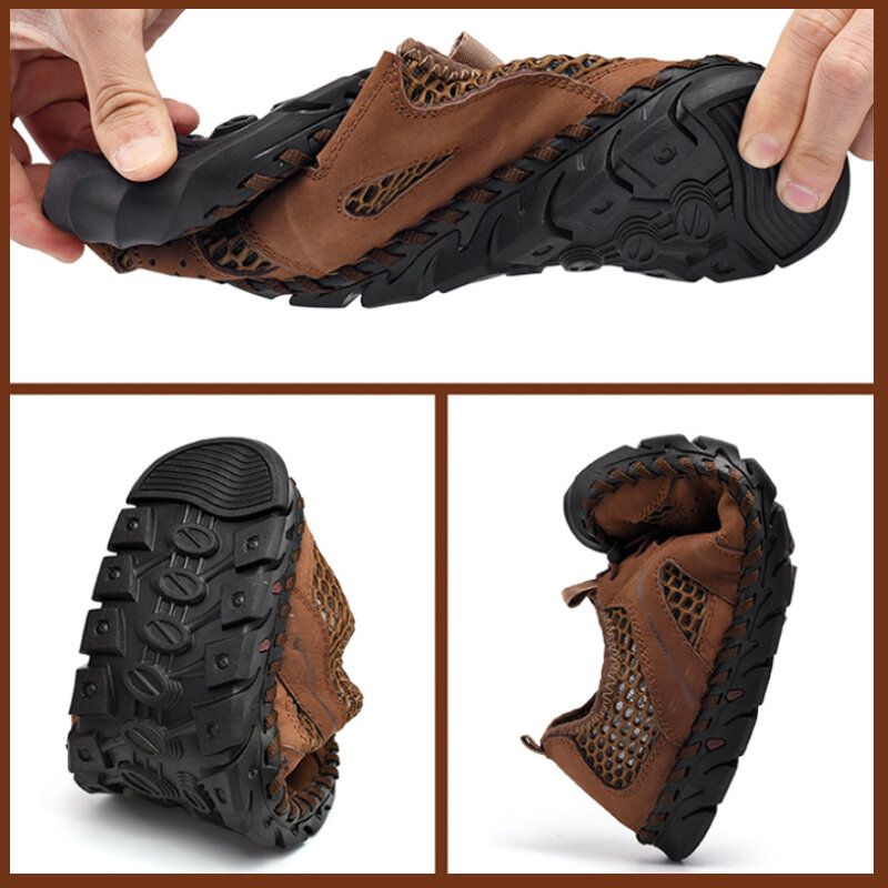 Herren-leder-mesh-atmungsaktive Handnähte Mit Weichem Boden Beiläufige Outdoor-sandalen